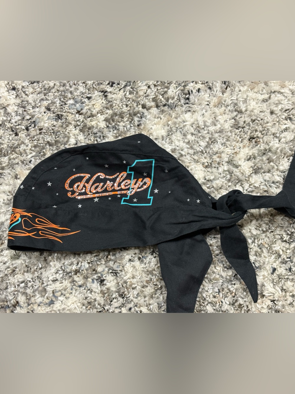 Harley-Davidson Black Tie-Back Headwrap with Orange and Teal Accents